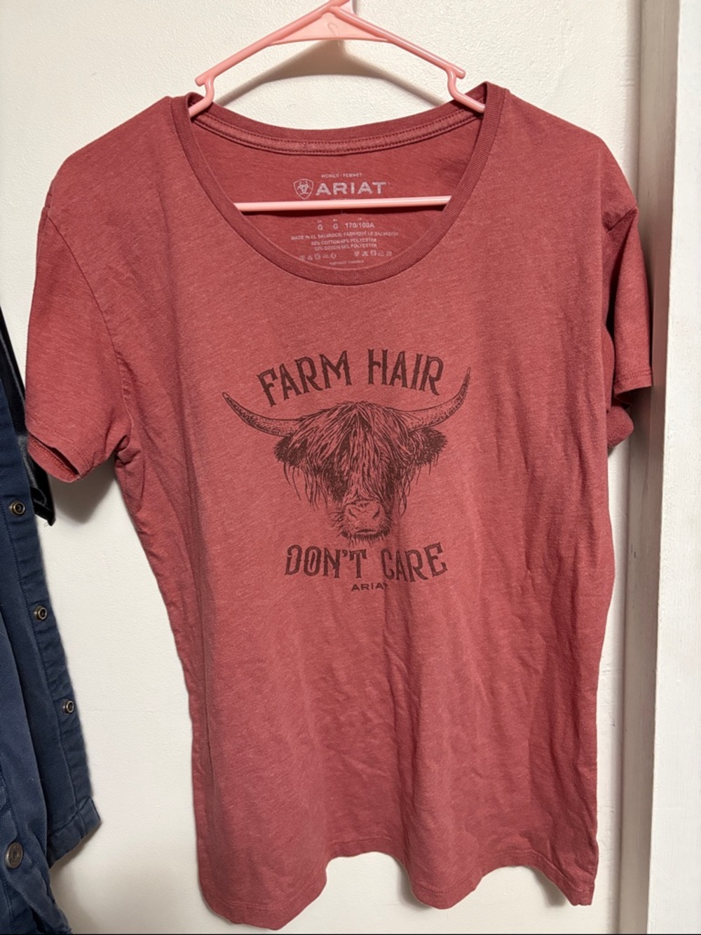 Ariat Women's Short Sleeve Graphic Tee in Dusty Rose - 'Farm Hair Don't Care'